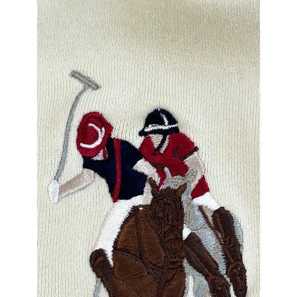 U.S. Polo Assn. Men’s Vtg  Hoodie Cream M Long Sleeve Embroidered Logo 2-Button - Picture 13 of 16